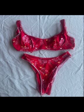 Blackbough Red Floral & Heart Bikini Set